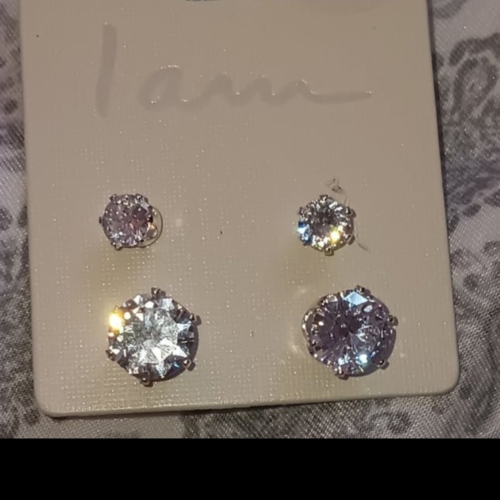 I AM CUBIC ZIRCONIA DIAMOND EARRINGS STUDS.  2 PAIRS.  BNWT.